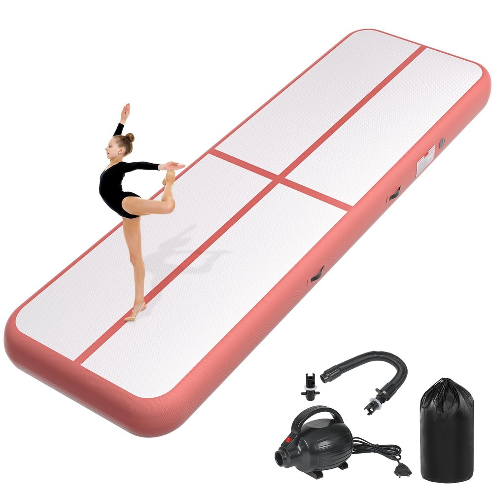 KIKILIVE Inflatable Air Gymnastics Tumbling Mat 16ft Coral Pink, Air Tumble Track Mat 4 inches Thickness with Electric Air Pump for Home Use Training Cheerleading Yoga Water Beach Park