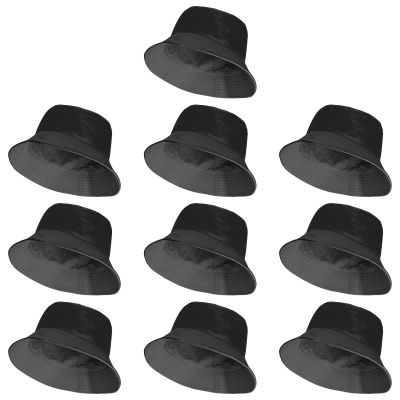 10 PCs Bucket Hats Unisex, Solid Color Sun Hat Cap for Women Sumer Beach Outdoor Travel (Black, 10)
