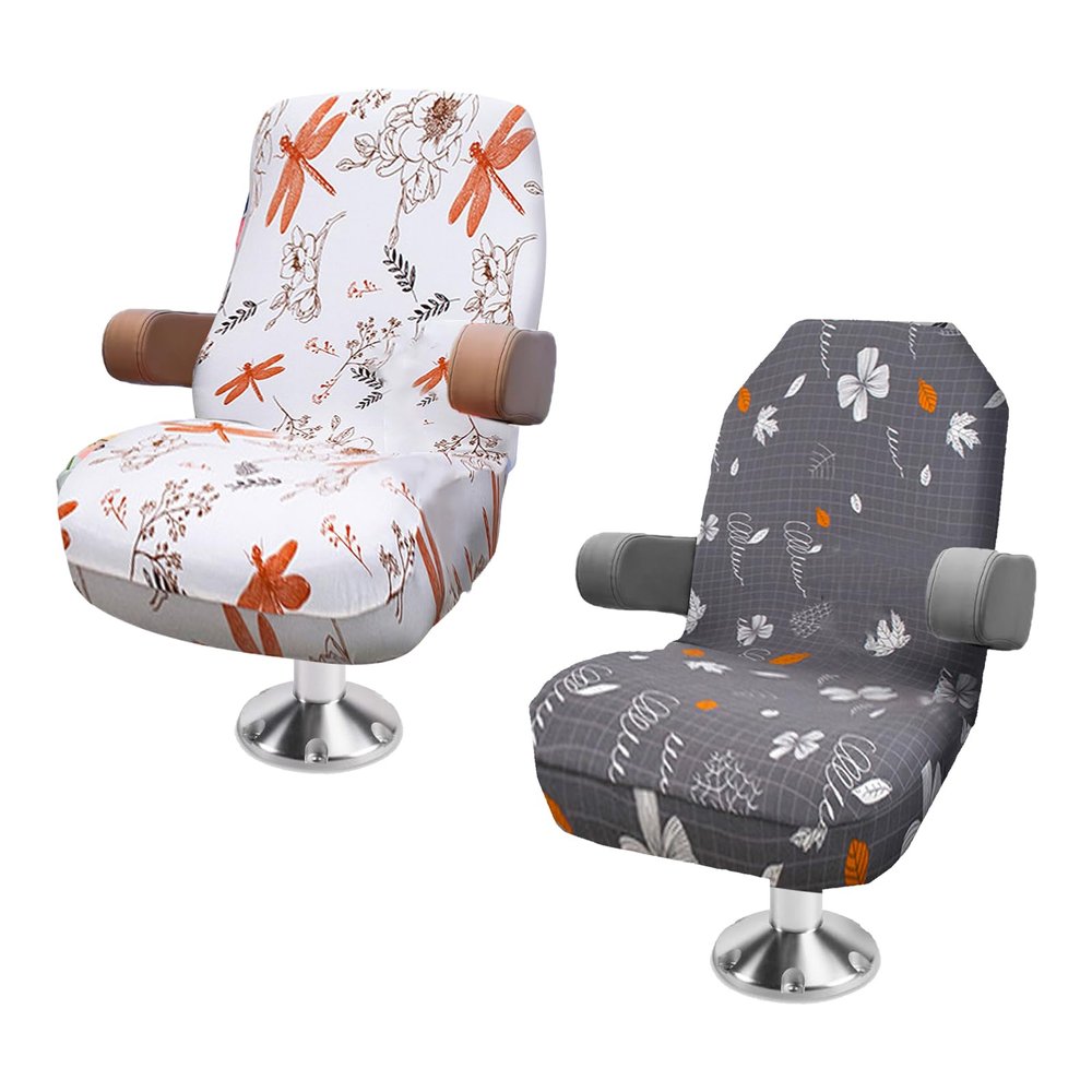 HSOKEW 2Pcs Pontoon Boat Seat Cover, Microfiber Universal Fit Pontoon Boat Seat Protector, Quick-Dry, Dragonfly, Flower Design Cover Also for Computer Chair, Office Chair, Single Sofa