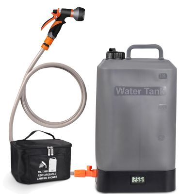 AZXJC 4.5 gallon/16L Silicone Water Tank,Portable Outdoor Shower,Electric Shower,8 Types of Multifunctional Shower Heads,Using Solar Heating Temperature Display,Suitable for Camping,Beach,and Hiking