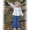 HINTINA 5T Toddler Little Girl Clothes Long Sleeve Beige Shirt Smocked Square Neck Top Denim Jeans Flare Pant 6T 2 Piece Bell Bottom Outfits Fall Winter Clothing Set 5-6 Years view 3