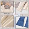 HINTINA 5T Toddler Little Girl Clothes Long Sleeve Beige Shirt Smocked Square Neck Top Denim Jeans Flare Pant 6T 2 Piece Bell Bottom Outfits Fall Winter Clothing Set 5-6 Years view 4