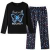 Vopmocld Big Girls Pajama Sets Long Sleeve Funny Butterfly Flowers Sleepwear 2 Piece PJS Elegant, Blue/Butterfly, 12 view 1