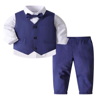 Toddler Boy Clothes Suit Gentleman Wedding Outfits, Formal Dress Shirt+Bowtie+Vest+Pants