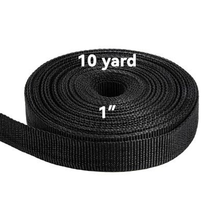 10 Yard Strap Webbing - Lawn Chair Webbing 1 Inch Replacement Kit Strapping Camping Gear Tool Black Belt for Climbing Outdoors Indoors DIY Crafting Hair Webbing Straps for Bags Replacement