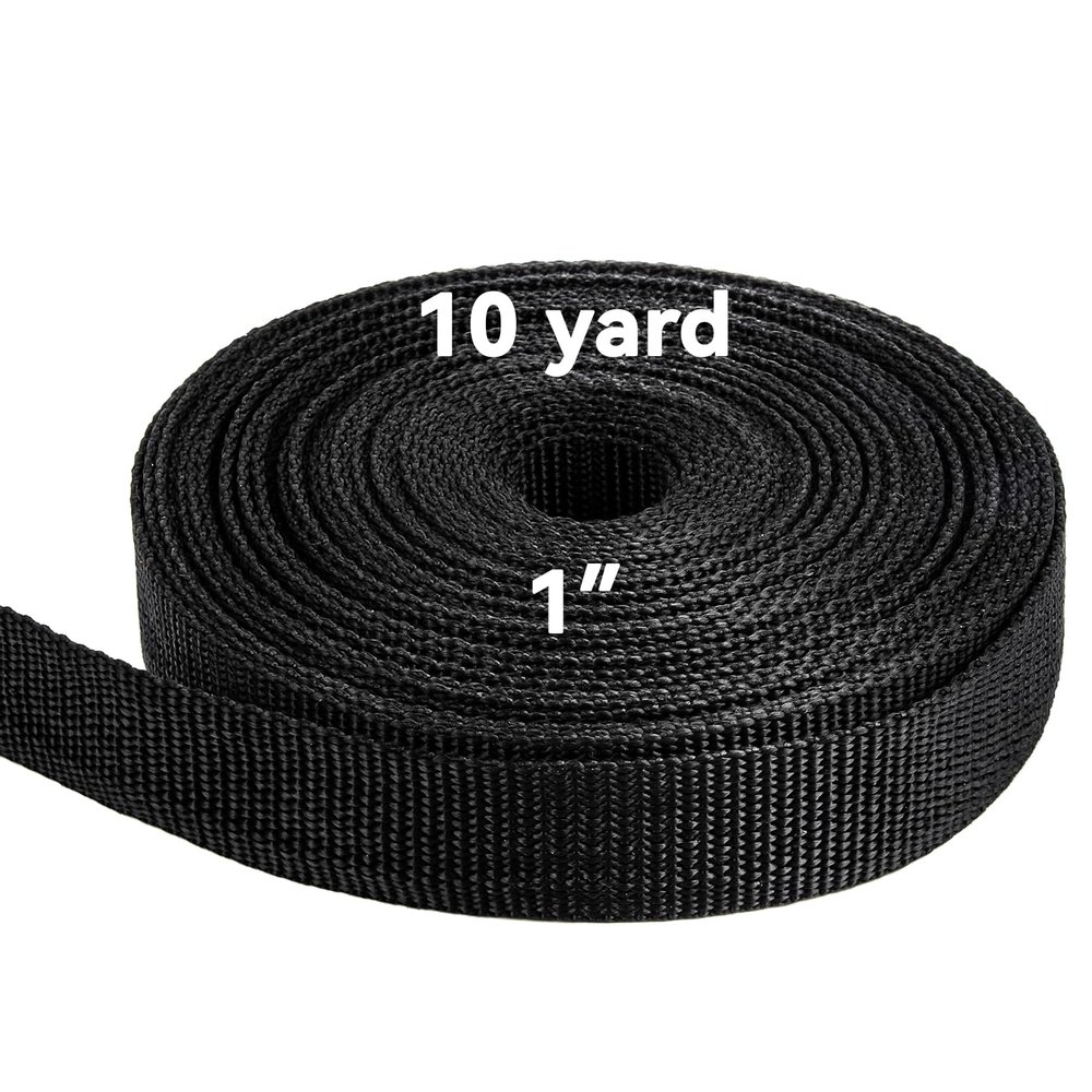10 Yard Strap Webbing - Lawn Chair Webbing 1 Inch Replacement Kit Strapping Camping Gear Tool Black Belt for Climbing Outdoors Indoors DIY Crafting Hair Webbing Straps for Bags Replacement