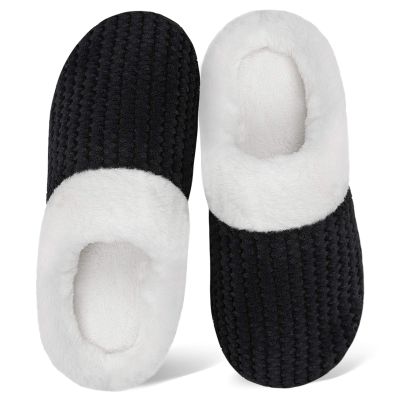 WateLves Women's Slippers Comfort Memory Foam Coral Fleece Slippers Plush Lining House Shoes for Indoor & Outdoor (Black, 39.5)