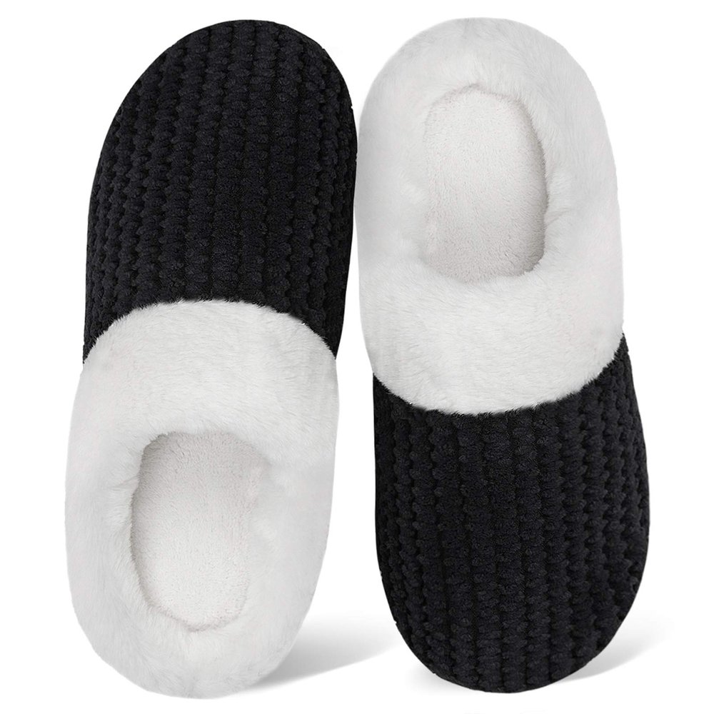 WateLves Women's Slippers Comfort Memory Foam Coral Fleece Slippers Plush Lining House Shoes for Indoor & Outdoor (Black, 39.5)