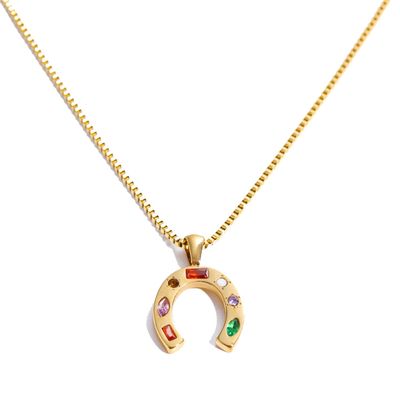 CASOLVX 18k Gold Plated Horseshoe Necklace Lucky Horseshoes Necklaces Delicate Gold Necklace Small Horseshoe Necklace Ladies Jewelry (Gold)