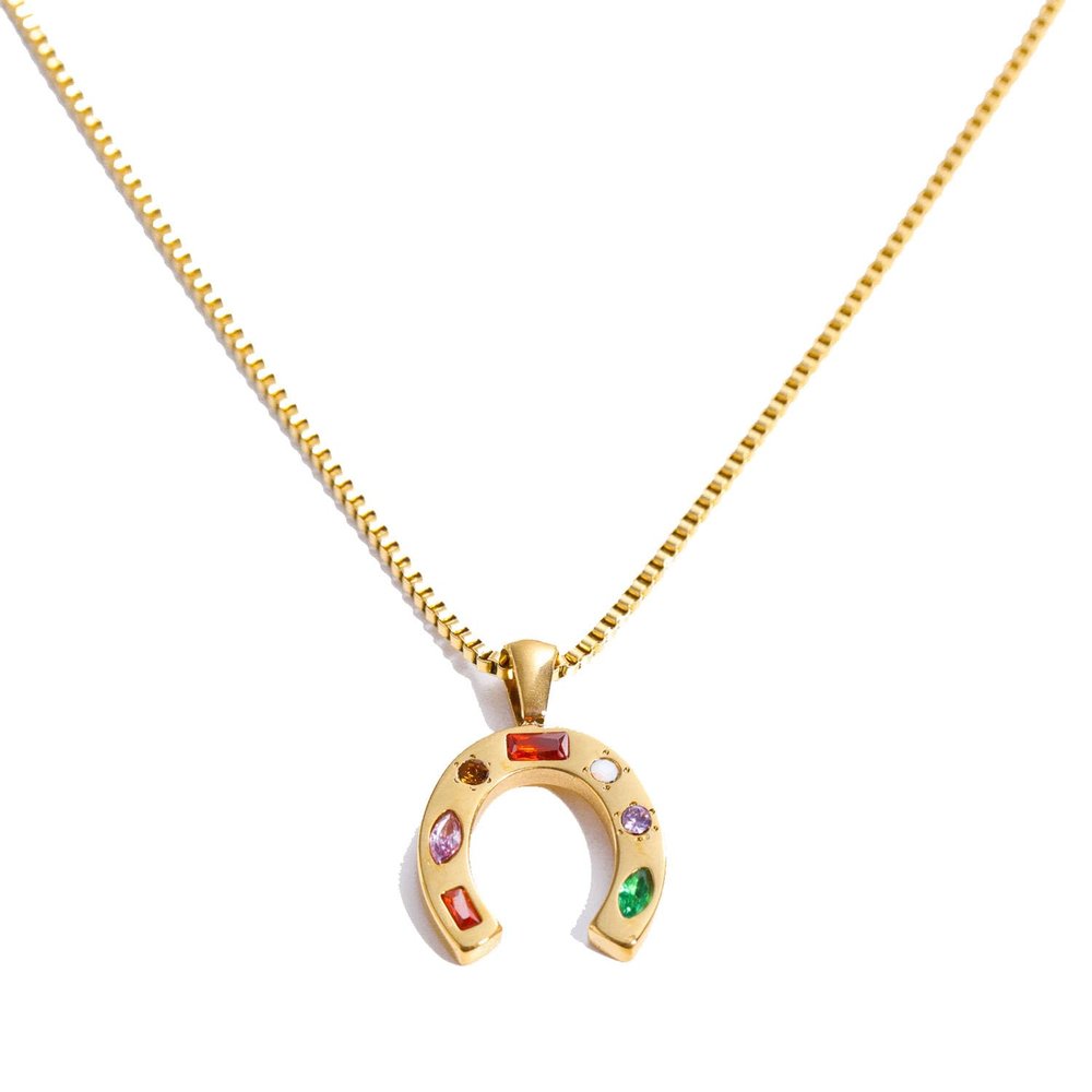 CASOLVX 18k Gold Plated Horseshoe Necklace Lucky Horseshoes Necklaces Delicate Gold Necklace Small Horseshoe Necklace Ladies Jewelry (Gold)