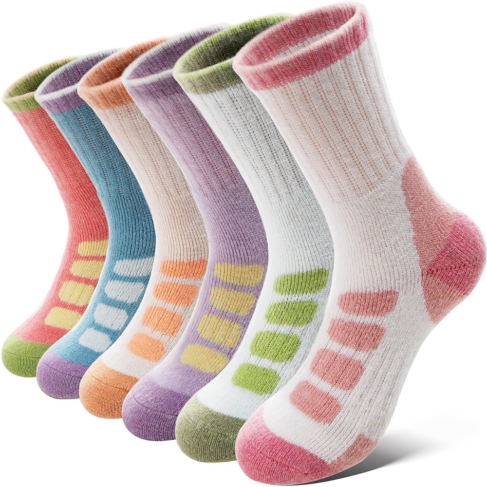 Anlisim Kids Merino Wool Hiking Socks Boys Girls Toddlers Thermal Winter Warm Boot Thick Cushion Gift Socks 6 Pairs(Green/Blue/Pink,8-12Y)