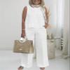 Linen Set for Women Two Piece Outfits for Women Dressy Casual Palazzo Pants Sets for Women view 2