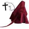 Halloween Grim Cowl Cloak with Cross Necklace Medieval Priest Monk Hood Cowl Hat Renaissance Pagan Robe Costume Hooded Poncho Deep Red view 2