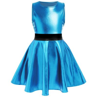 IMEKIS Toddler : Kids Holographic Dress Metallic Outfit Girls Alien Space Cowgirl 80s Birthday School Dance Music Festivals Rave Clothes Blue 3-4T