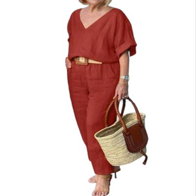 Linen Set for Women Two Piece Outfits Dressy Red Casual Palazzo Pants Sets