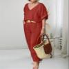 Linen Set for Women Two Piece Outfits Dressy Red Casual Palazzo Pants Sets view 2