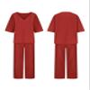 Linen Set for Women Two Piece Outfits Dressy Red Casual Palazzo Pants Sets view 4
