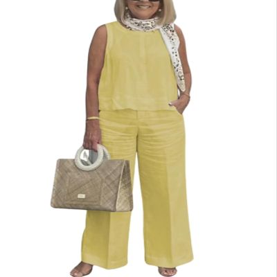 Linen Set for Women Two Piece Outfits for Women Dressy Casual Palazzo Pants Sets for Women