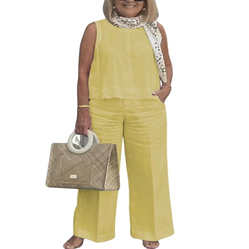 Linen Set for Women Two Piece Outfits for Women Dressy Casual Palazzo Pants Sets for Women