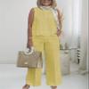 Linen Set for Women Two Piece Outfits for Women Dressy Casual Palazzo Pants Sets for Women view 2
