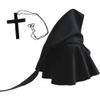 Halloween Grim Cowl Cloak with Cross Necklace Medieval Priest Monk Hood Cowl Hat Renaissance Pagan Robe Costume Black view 2