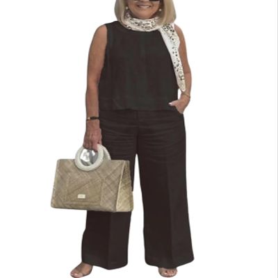 Two Piece Sets Casual Linen Set Outfits Palazzo Pant Suits for Women Dressy