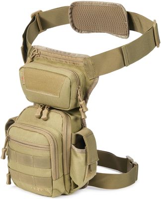 AMHEH 4.5L Tactical Thigh Bag - Military Drop Leg Pack for Motorcycle, Hiking, Outdoor - Fits Waists Up to 59 Inches (Tan)
