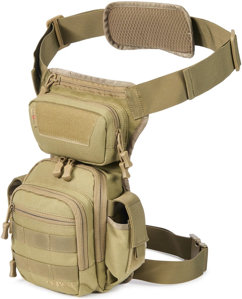 AMHEH 4.5L Tactical Thigh Bag - Military Drop Leg Pack for Motorcycle, Hiking, Outdoor - Fits Waists Up to 59 Inches (Tan)