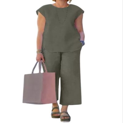Linen Set for Women Two Piece Outfits for Women Dressy Casual Palazzo Pants Sets for Women