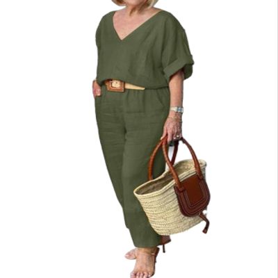 Linen Set for Women Two Piece Outfits Dressy Green Casual Palazzo Pants Sets