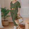 Linen Set for Women Two Piece Outfits Dressy Green Casual Palazzo Pants Sets view 3