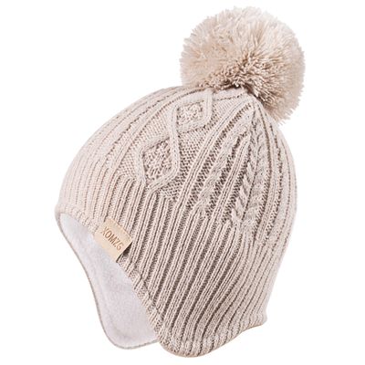 Baby Beanie Hat, Winter Warm Knit Cap and Scarf Set with Pom Pom for Girls, Toddler Winter Hat(0-36months) Beige
