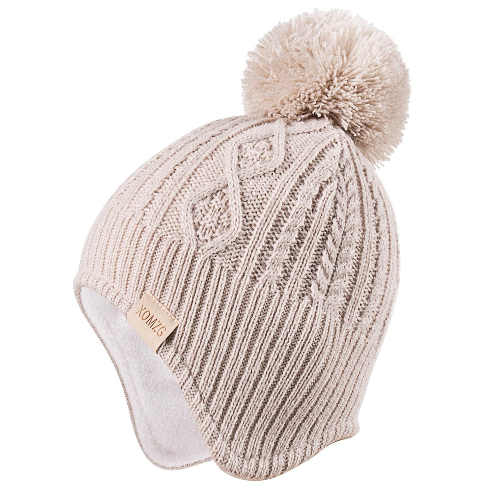 Baby Beanie Hat, Winter Warm Knit Cap and Scarf Set with Pom Pom for Girls, Toddler Winter Hat(0-36months) Beige