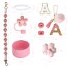 1ze1ziyo 9PCS Cup Accessories Set for Stanley Cup 30oz 40oz Tumbler - Including Water Bottle Handle Strap,Straw Cover Cap,Spill Proof Stoppers,Boot,Initials Letter Charm,Sticker,Flower,Letter A,Pink view 4