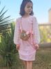 ALLIFly Girls Pink Dresses Size 13-14 Long Sleeve Spring Dress Vintage Mesh Sleeve Self Belted Dresses view 3