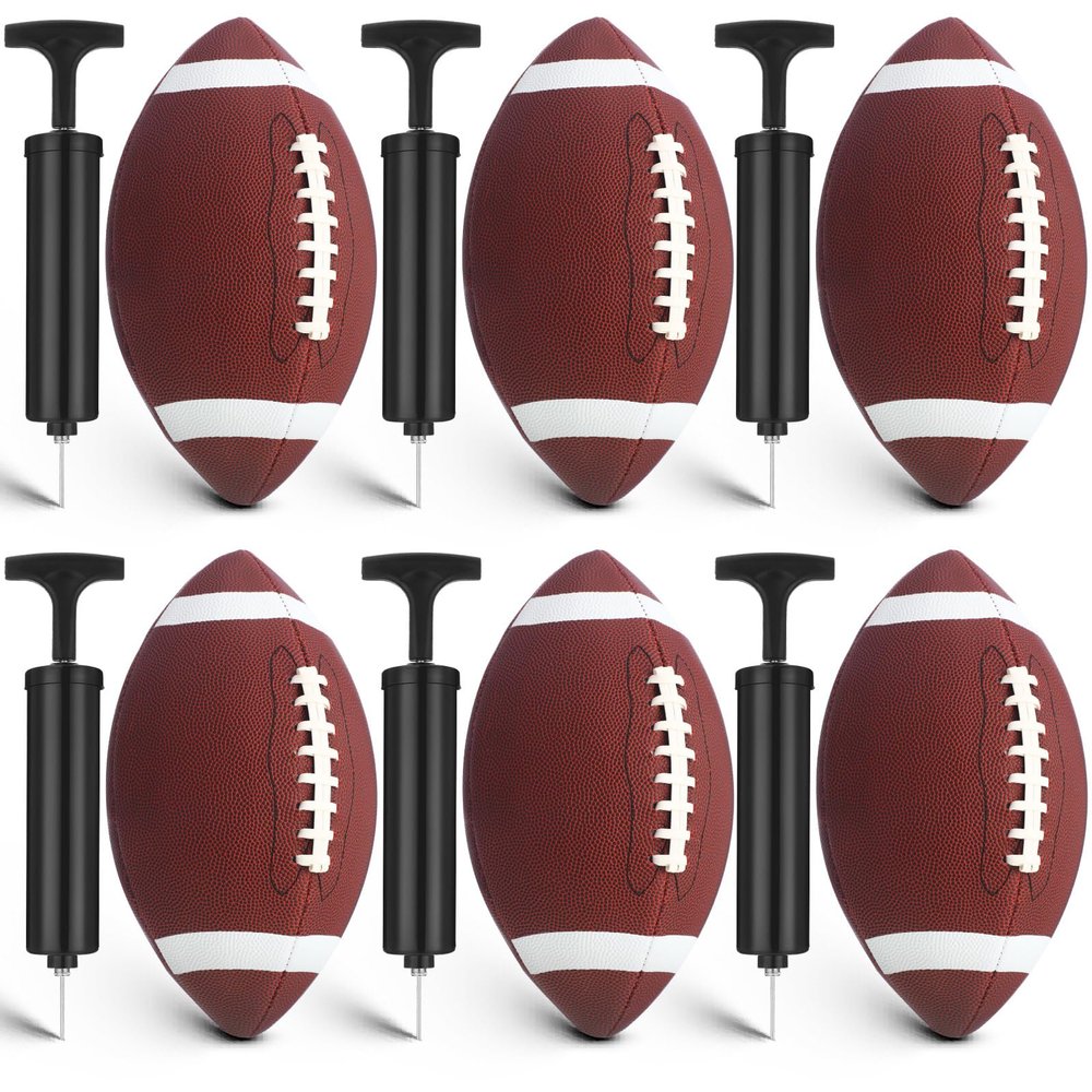 RoundFunny 6 Pack of Youth Footballs Set Bulk Size 9 Football with Pump