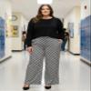 Lastshe Women's Plus Size Wide Leg Pants with Pockets High Waist Trousers for All Occasions,Black W Plaid,1X view 3