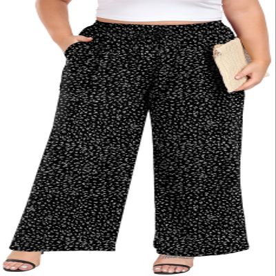 Lastshe Women's Plus Size Wide Leg Pants High Waisted Pants Slacks for Curvy Women,Black W Dot,3X