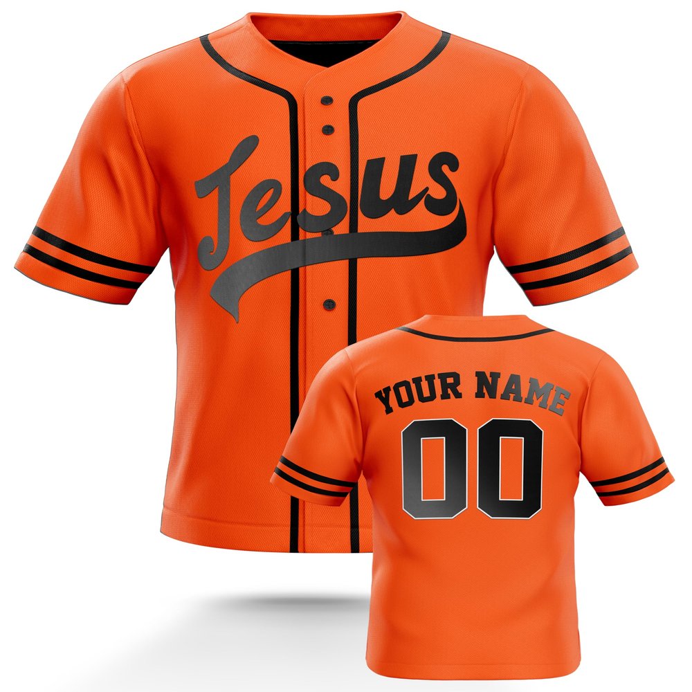 Personalized Religious Baseball Jerseys - Jesus - Custom Unisex Baseball Faith Sport Uniforms - Orange