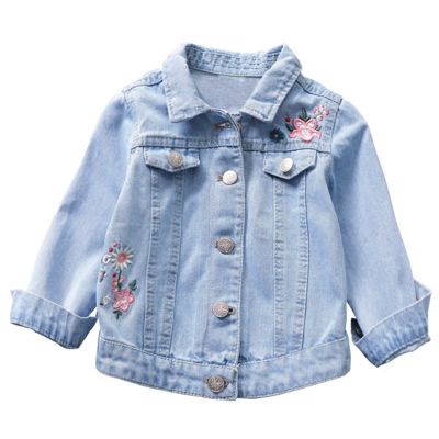 KAGAYD Little Girls' Denim Jacket Flower Embroidered Jean Jacket Classic Denim Jean Jacket for Kids (Blue, 4-5 Years)