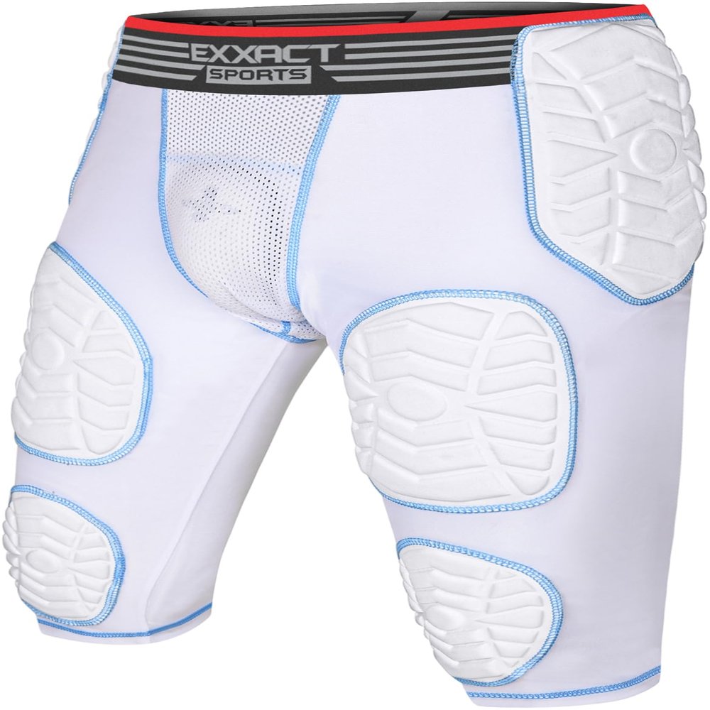 Exxact Sports Combat 7-Pad Adult Football Girdle for Men with Cup Pocket, Padded Compression Shorts with Integrated Pads, Men's Girdle Football (A4XL, White)