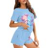 Reanaysto Cute Axolotl Pajama Shorts for Women Short Summer Womens Pajamas Sets 2 Piece Short Sleeve Top Sleepwear Pullover Womens Round Neck Pjs Lounge Set with Pockets view 3