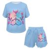 Reanaysto Cute Axolotl Pajama Shorts for Women Short Summer Womens Pajamas Sets 2 Piece Short Sleeve Top Sleepwear Pullover Womens Round Neck Pjs Lounge Set with Pockets view 4