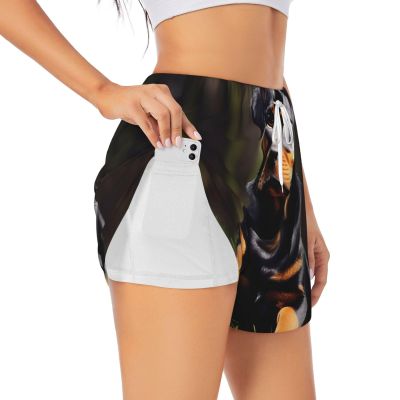 DRTGEDS Rottweiler Wallpaper Women'S Shorts Hiking Athletic Shorts Yoga Active Workout Running Shorts Comfy Casual White