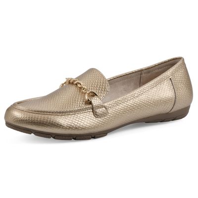 CLIFFS BY WHITE MOUNTAIN Women's Genius Cushioned Moc-Loafer, Gold/ES-Print, 7.5 M