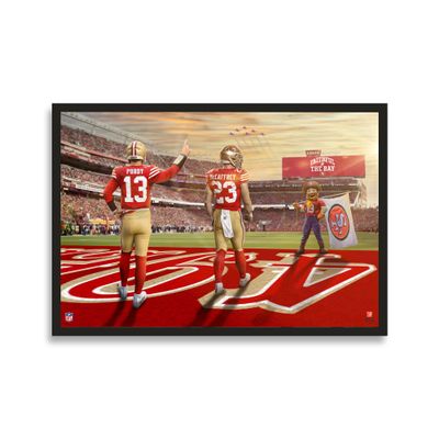 Sporticulture NFL American Football Framed Wall Art - San Francisco 49ers - Brock Purdy - Christian McCaffrey - Picture Poster for Boys Bedroom & Man Cave Decor, Ready to Hang, Blue 27" x 39", Large