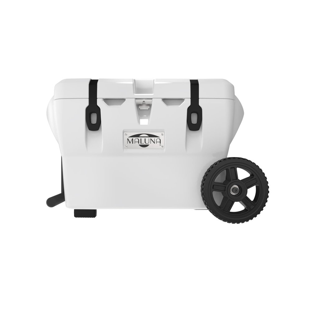 Maluna 40 Quart Hard White Cooler with Wheel Kit | Rotomolded | Insulated Portable Ice Chest Box for Drinks, Beverages, Beach, Camping, Picnic, Hunting, Fishing, Boating | Made in USA