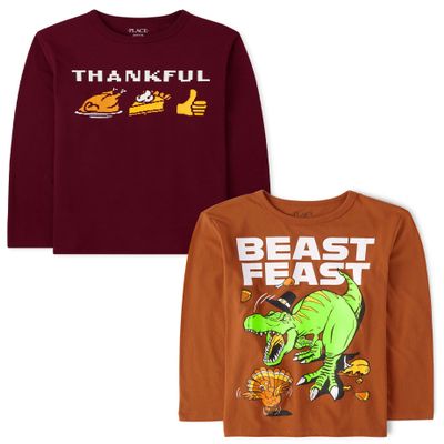 The Children's Place,Boys,All Holidays Long Sleeve Graphic T-Shirts,Multipacks,Thankful/Beast Feast 2-Pack,Medium