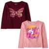 The Children's Place Girls Assorted Everyday Long Sleeve Graphic T-Shirts,Multipacks Butterfly/Unicorn 2-Pack Medium view 1