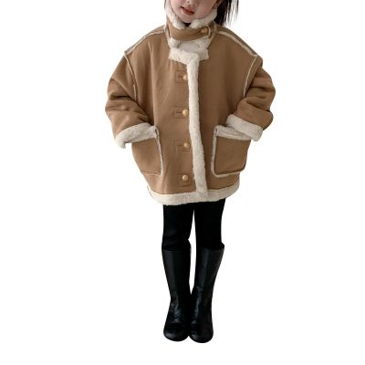 Girls Warm Fleece Jacket Button Up Faux Shearling Chunky Coat With Pockets Kids Winter Windproof Thicken (A, 3-4 Years)